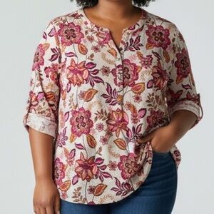 Dear Scarlett FLORAL WHIMSICAL LIZZY TUNIC 2X Pink Orange Beige Red COTTAGECORE